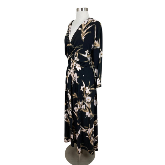 Calvin Klein NEW 22X Black Floral Twist Front Maxi Dress Dark Floral - Picture 2 of 4